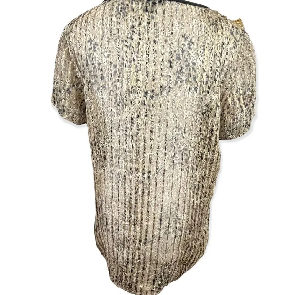 Ella Moss Silk Gold Lynx Sheer Animal Print top M